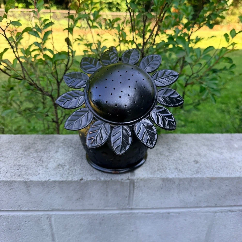 MacKenzie-Childs Black Metal Sunflower Watering‎ Can Embossed Floral *READ*